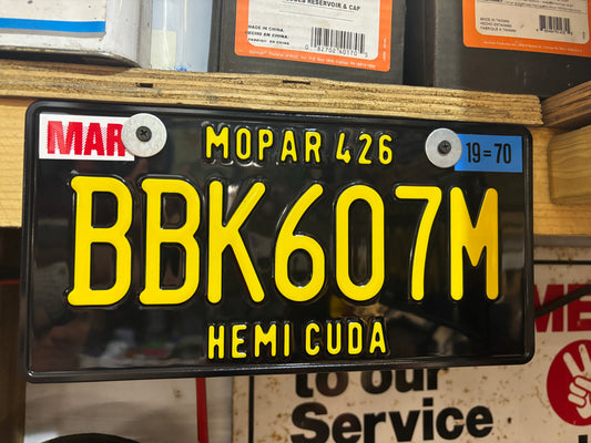 BBK 607M HEMI CUDA License Plate